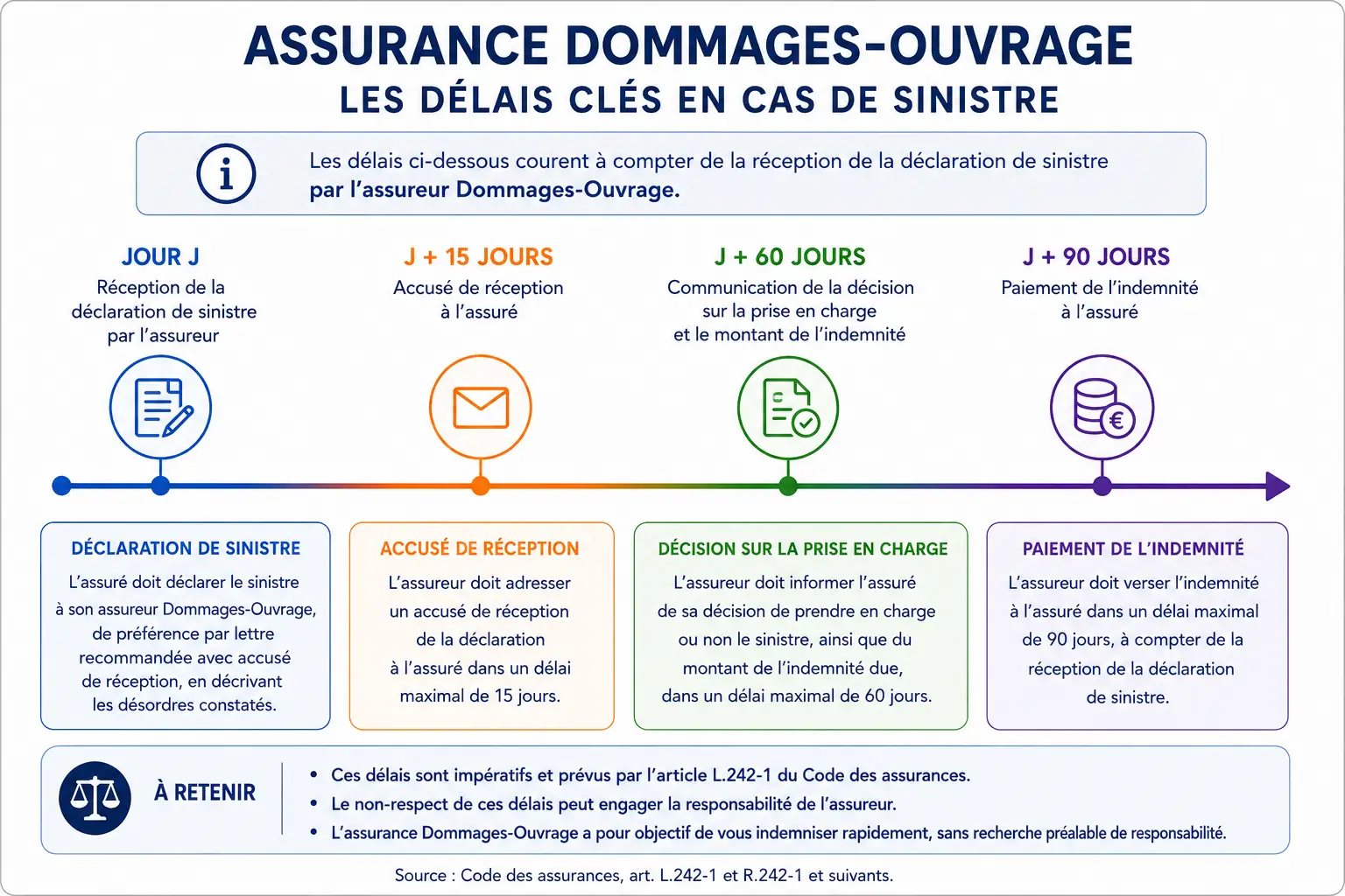 Délais d’indemnisation d’un sinistre en assurance dommages-ouvrage : déclaration, décision de l’assureur et paiement